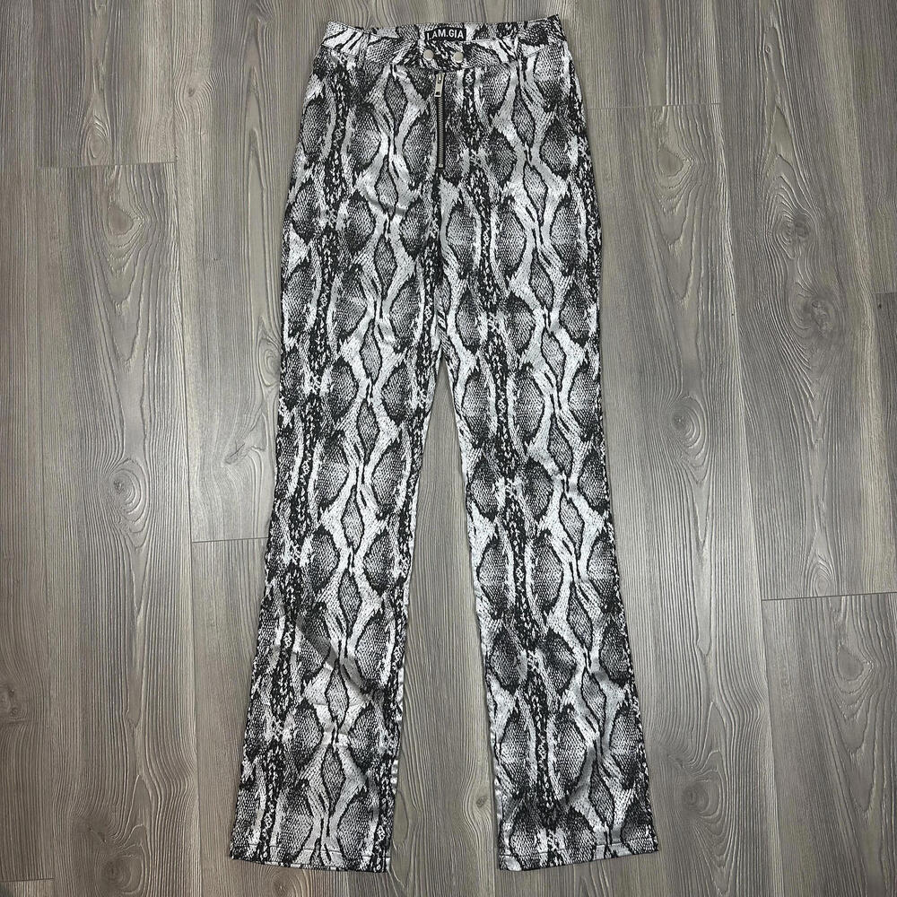 I.AM.GIA Brandy Metallic High Waist Snake Print Pants Silver Black‎ Y2K Festival